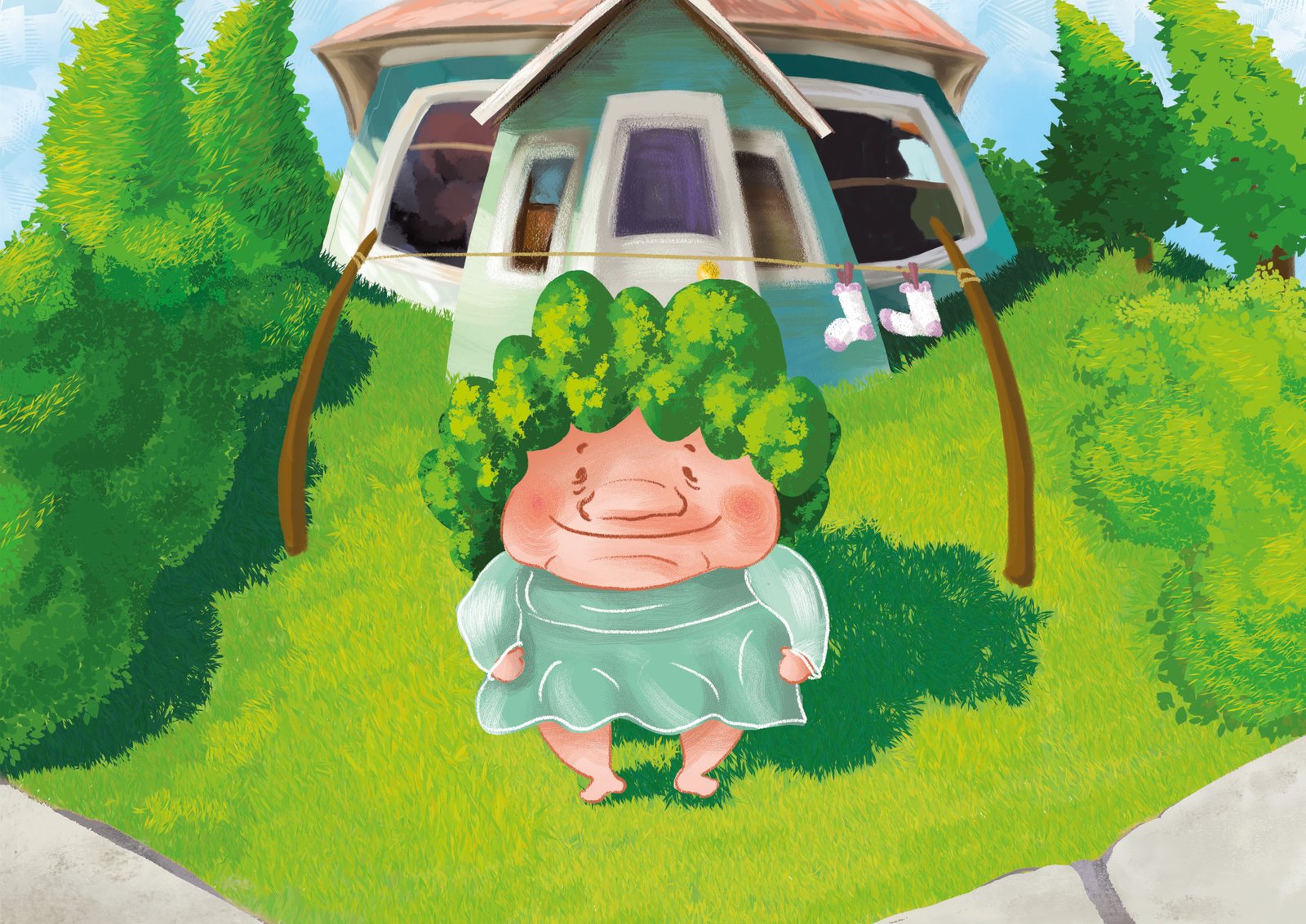 Madame Broccoli devant sa maison